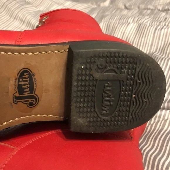 Vintage JUSTIN Boots RED Roper Size 5.5 D Style 503Y Registered NO. 73416 - Picture 10 of 16